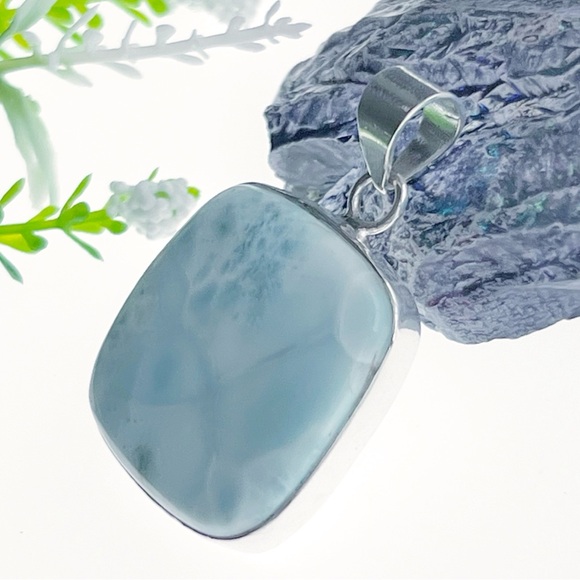 Jewelry - Larimar Pendant Solid Sterling Silver 925 Square Handmade New